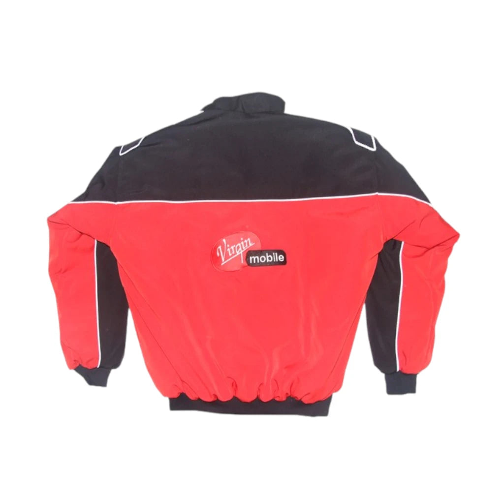 Black and red jacket with Virgin Mobile logo on a white background