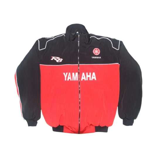Black and red jacket with Yamaha branding on a white background