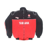 Black and red jacket with Yamaha branding on a white background