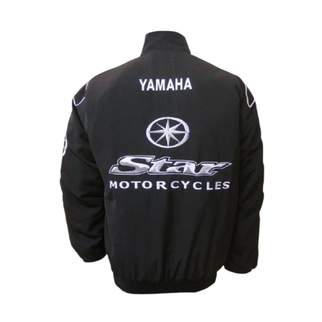 Black jacket with Yamaha and Star Motorcycles logos on a white background