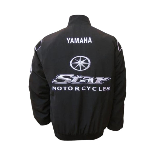 Black jacket with Yamaha and Star Motorcycles logos on a white background