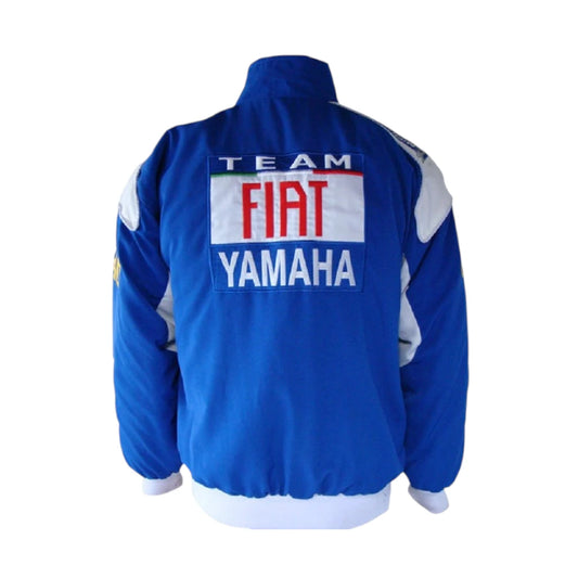 Blue jacket with 'Team Fiat Yamaha' text on a white background
