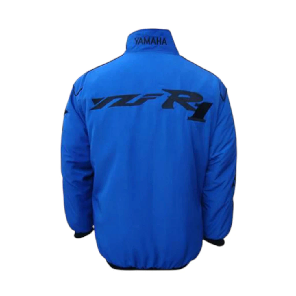 Blue jacket with Yamaha and YZF-R1 branding on a white background