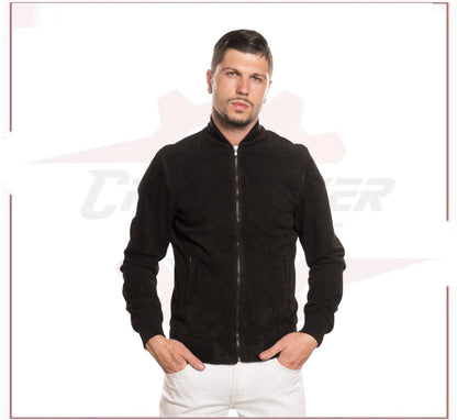 David - Men's Bomber Jacket in Genuine Black Suede Leather CROSSOVER RACEWEARS