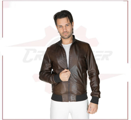 Victor - Men's Bomber in Genuine Dark Brown Leather CROSSOVER RACEWEARS