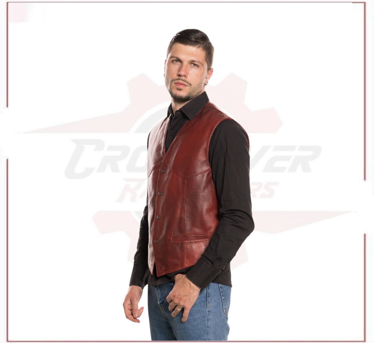 New Men's Vest in Genuine Bordeaux Leather CROSSOVER RACEWEARS