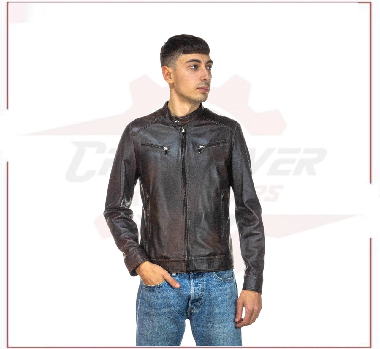 Men's Jacket in Genuine Dark Brown Leather CROSSOVER RACEWEARS