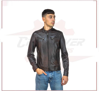Men's Jacket in Genuine Dark Brown Leather CROSSOVER RACEWEARS