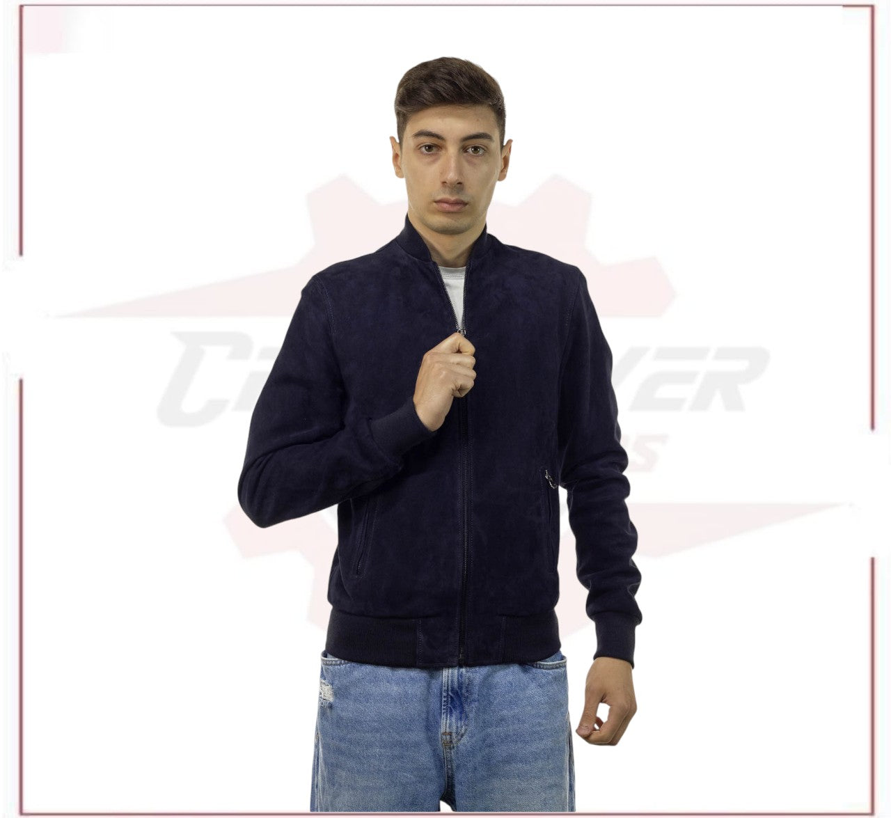 David - Men's Bomber Jacket in Genuine Blue Suede Leather CROSSOVER RACEWEARS