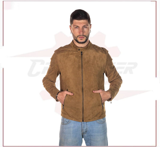U09 - Men's Jacket in Genuine Honey Suede Leather CROSSOVER RACEWEARS