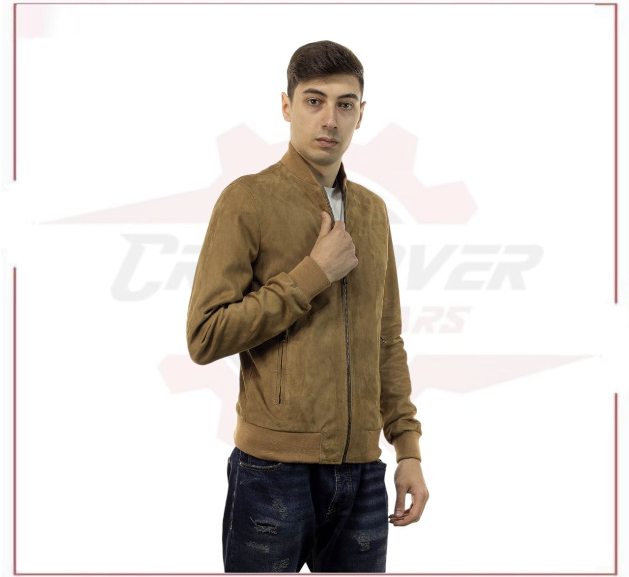 David - Men's Bomber Jacket in Genuine Honey Suede Leather CROSSOVER RACEWEARS