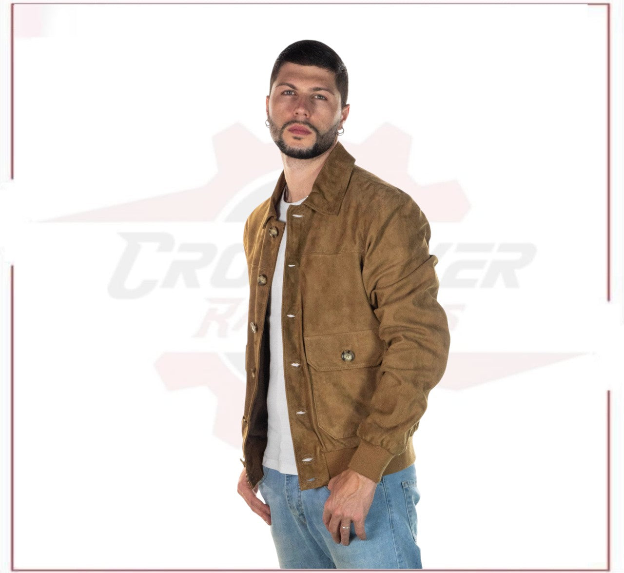 U03 - Men's Bomber Jacket in Genuine Honey Suede Leather CROSSOVER RACEWEARS