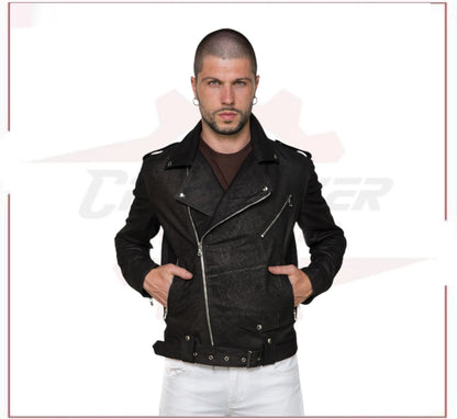 New Men's jacket in Genuine Dark Brown Nubuck Leather CROSSOVER RACEWEARS