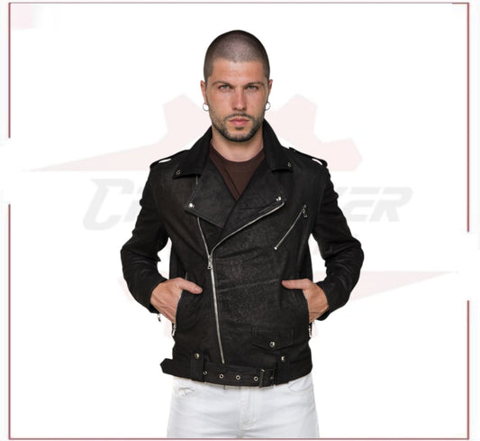 New Men's jacket in Genuine Dark Brown Nubuck Leather CROSSOVER RACEWEARS
