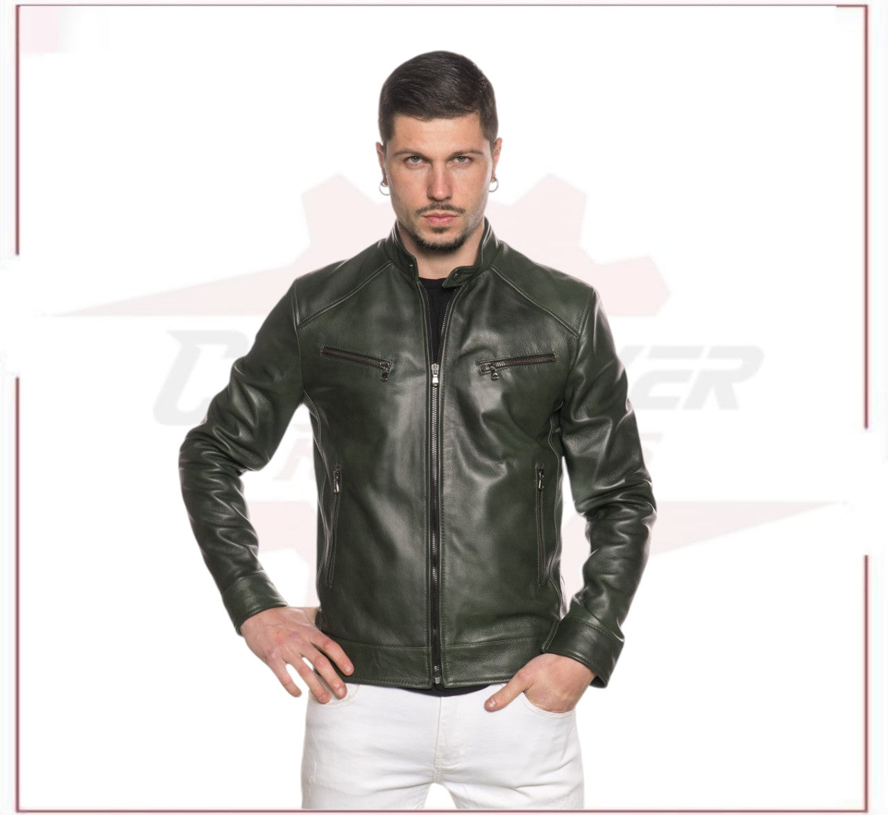 Men's Jacket in Genuine Green Leather CROSSOVER RACEWEARS