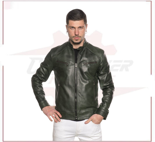 Men's Jacket in Genuine Green Leather CROSSOVER RACEWEARS