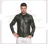 Men's Jacket in Genuine Green Leather CROSSOVER RACEWEARS