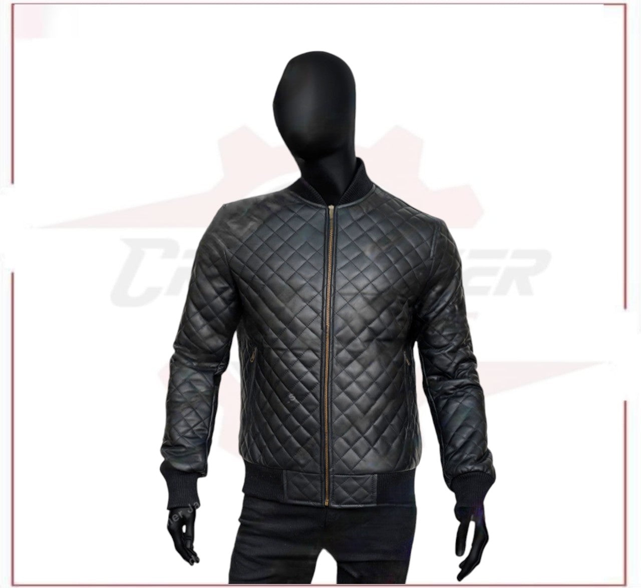 Mens Quilted Bomber Leather Jacket CROSSOVER RACEWEARS
