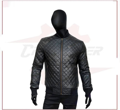 Mens Quilted Bomber Leather Jacket CROSSOVER RACEWEARS