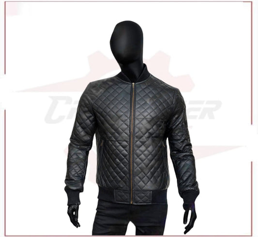 Mens Quilted Bomber Leather Jacket CROSSOVER RACEWEARS