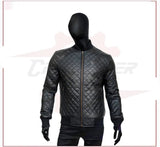Mens Quilted Bomber Leather Jacket CROSSOVER RACEWEARS
