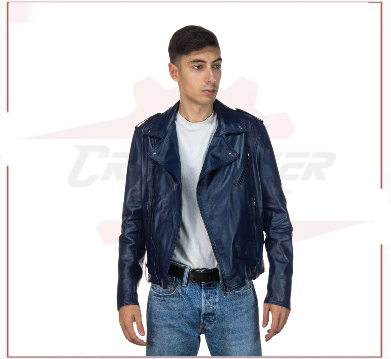 Men's jacket in Genuine Blue Leather CROSSOVER RACEWEARS