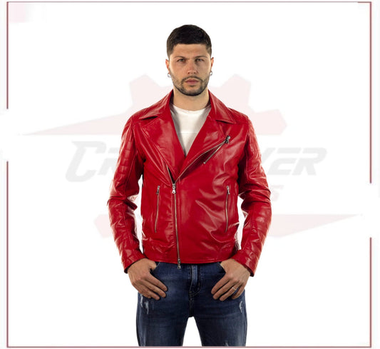V248 - Men's Perfecto in Genuine Red Leather CROSSOVER RACEWEARS