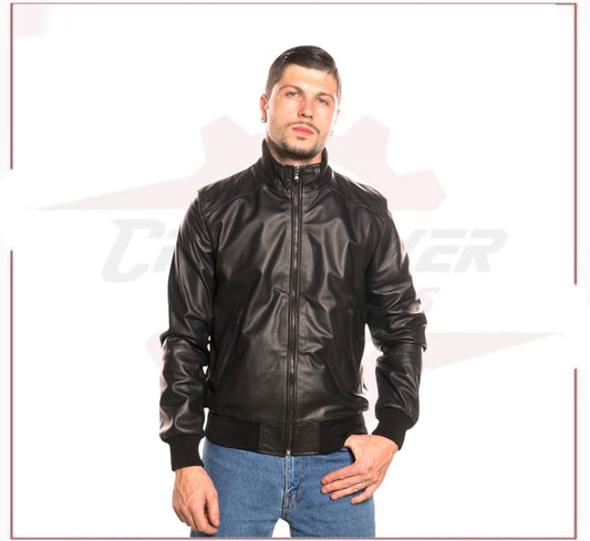 Men's Bomber in Genuine Black Leather CROSSOVER RACEWEARS
