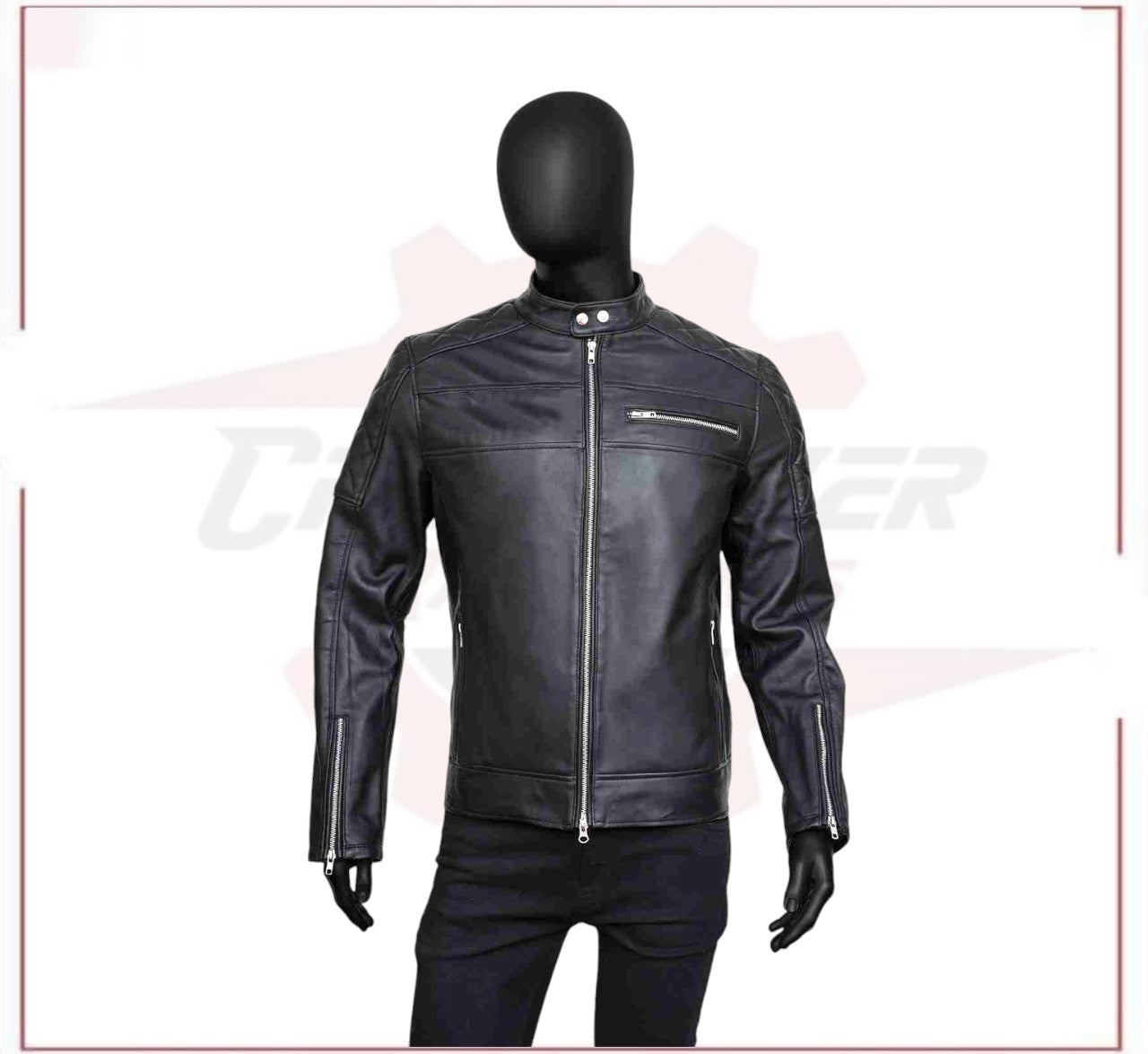 Mens Slimfit Black Leather Jacket CROSSOVER RACEWEARS