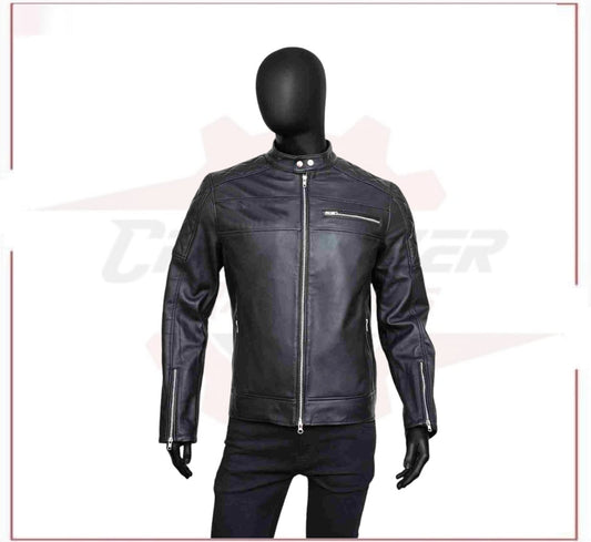 Mens Slimfit Black Leather Jacket CROSSOVER RACEWEARS