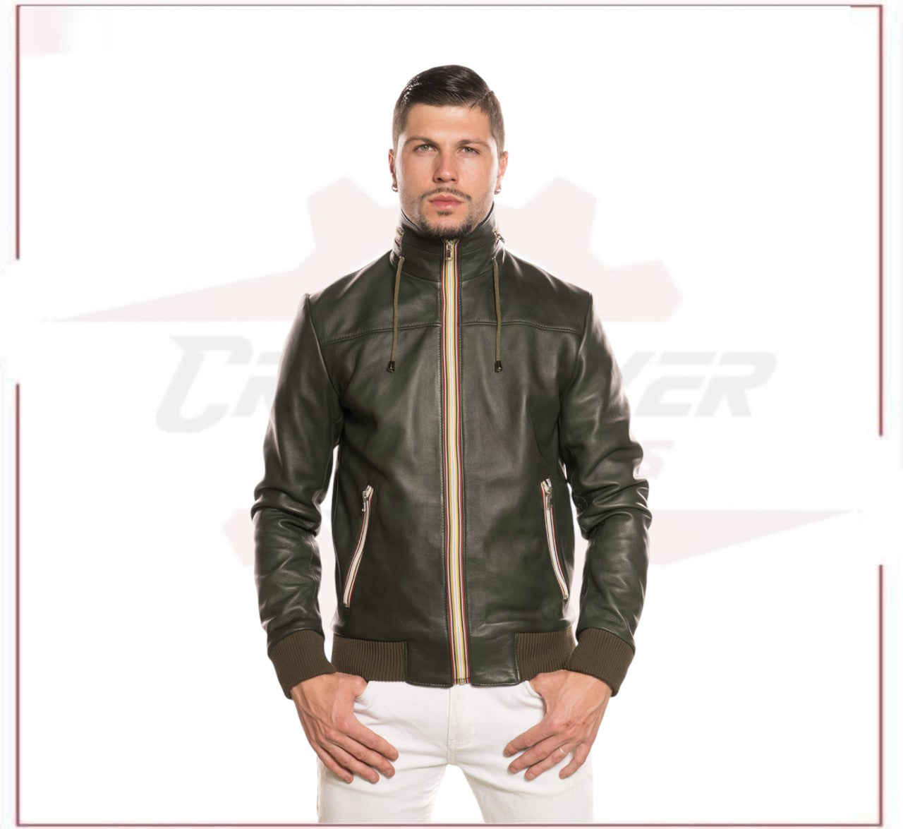 Bomber KiWey - Men’s Bomber Green genuine leather CROSSOVER RACEWEARS