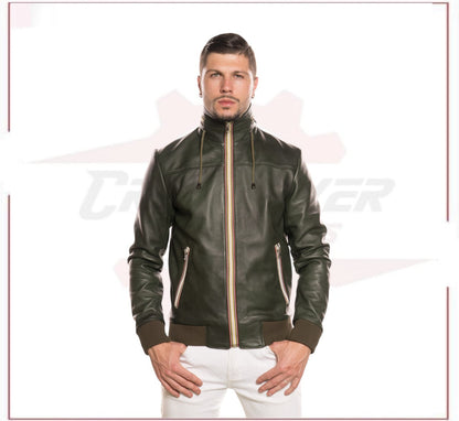 Bomber KiWey - Men’s Bomber Green genuine leather CROSSOVER RACEWEARS