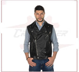 Filippo - Men's Vest in Genuine Black Leather CROSSOVER RACEWEARS