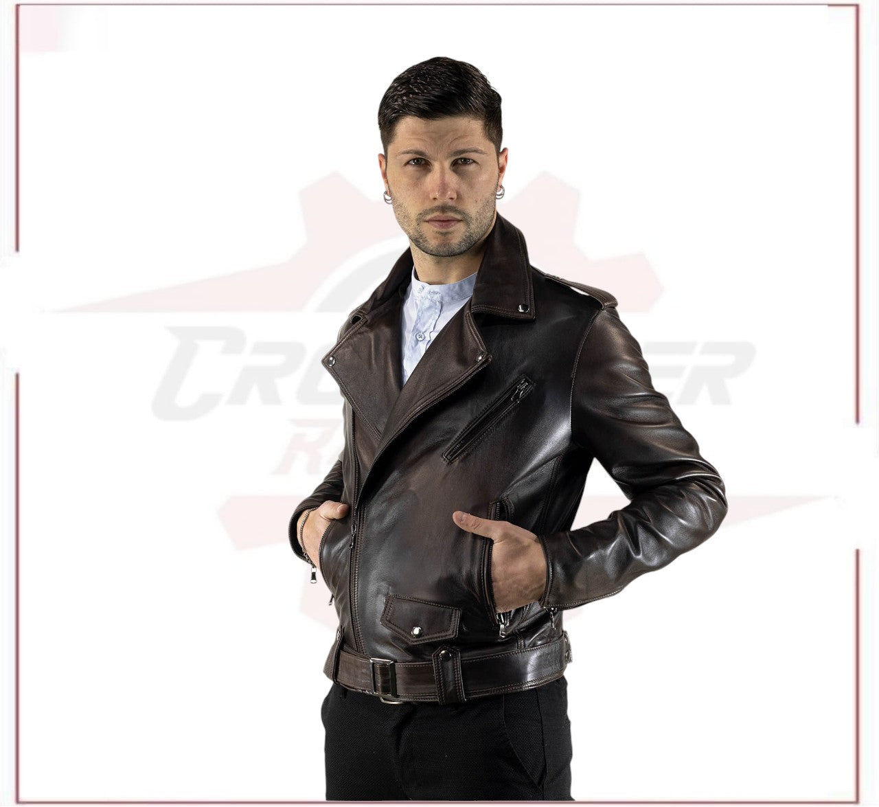 New Men's jacket in Genuine Dark Brown Leather CROSSOVER RACEWEARS