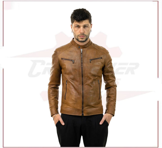 Men's Jacket in Genuine Brown Leather CROSSOVER RACEWEARS