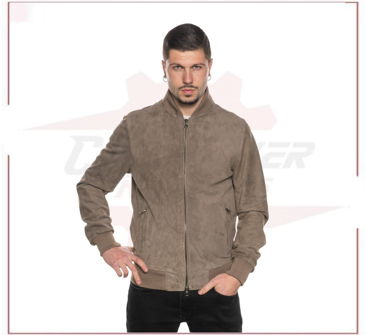 David - Men's Bomber Jacket in Genuine Taupe Suede Leather CROSSOVER RACEWEARS