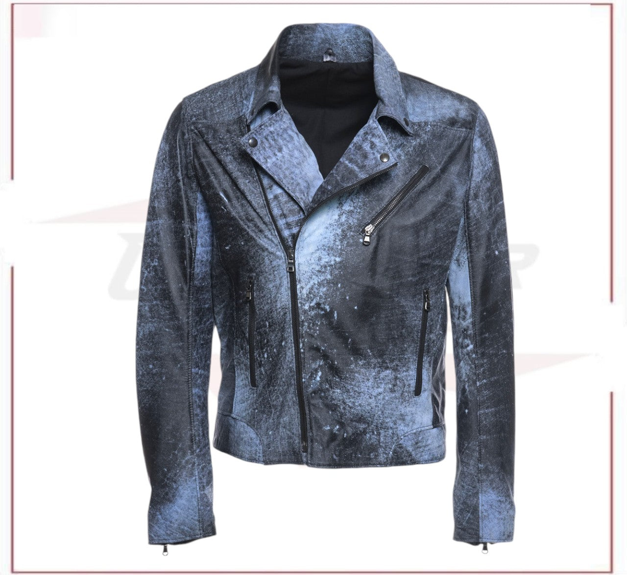 V248 - Men's Perfecto in genuine Blue Vintage leather CROSSOVER RACEWEARS