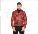 Men's jacket Red Buffered Effect in Genuine Leather CROSSOVER RACEWEARS