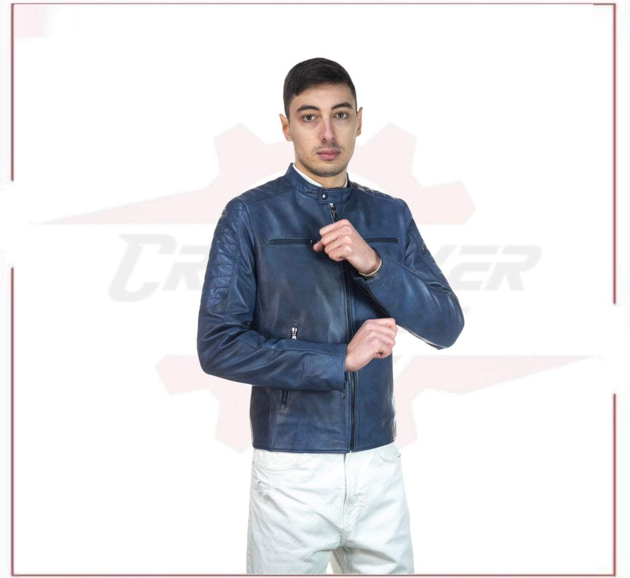 New Biker Man's Blue genuine leather CROSSOVER RACEWEARS