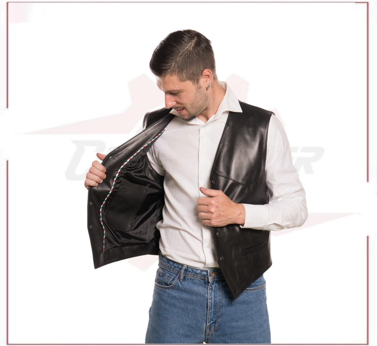 New Men's Vest in Genuine Black Leather CROSSOVER RACEWEARS