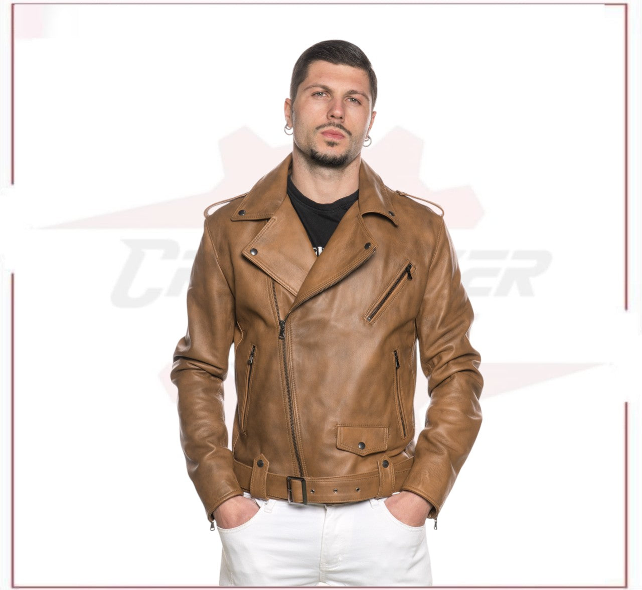 Men's jacket in Genuine Brown Leather CROSSOVER RACEWEARS