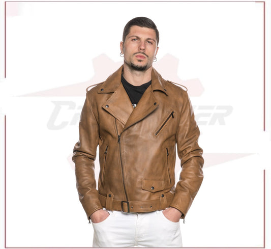 Men's jacket in Genuine Brown Leather CROSSOVER RACEWEARS