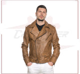 Men's jacket in Genuine Brown Leather CROSSOVER RACEWEARS