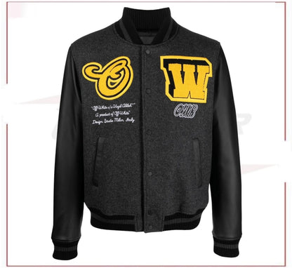Off-White logo-patch varsity bomber jacket