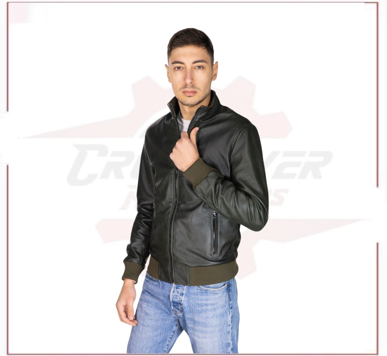 Victor - Men's Bomber in Genuine Green Leather CROSSOVER RACEWEARS