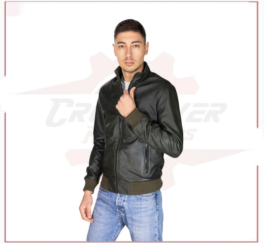 Victor - Men's Bomber in Genuine Green Leather CROSSOVER RACEWEARS