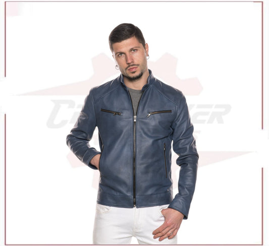 Men’s Blue jacket in genuine leather CROSSOVER RACEWEARS