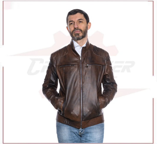 Attila - Biker Mens Genuine Brown Leather CROSSOVER RACEWEARS