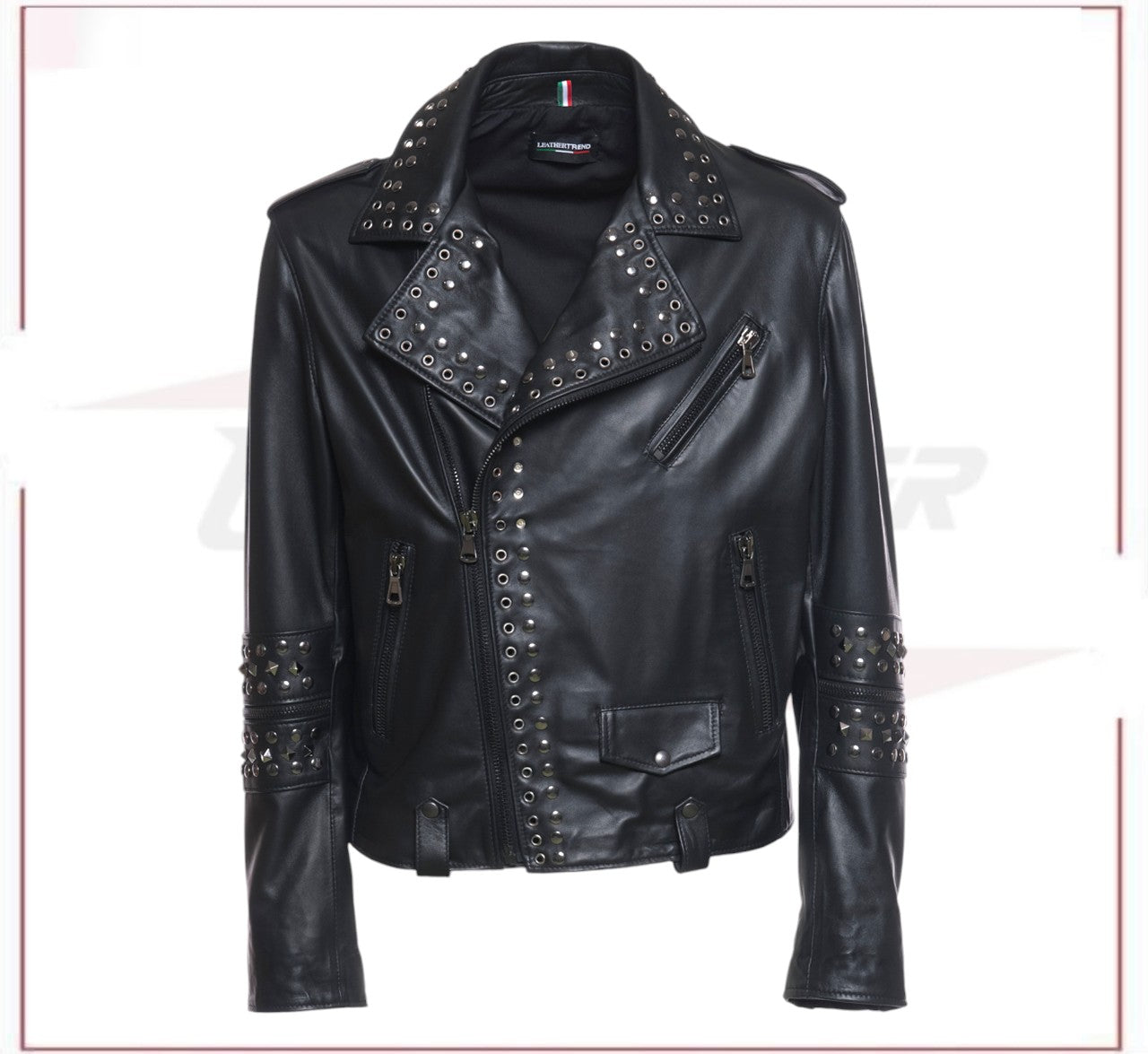 Vasco - Men's Studded Jacket in Genuine Black Leather CROSSOVER RACEWEARS