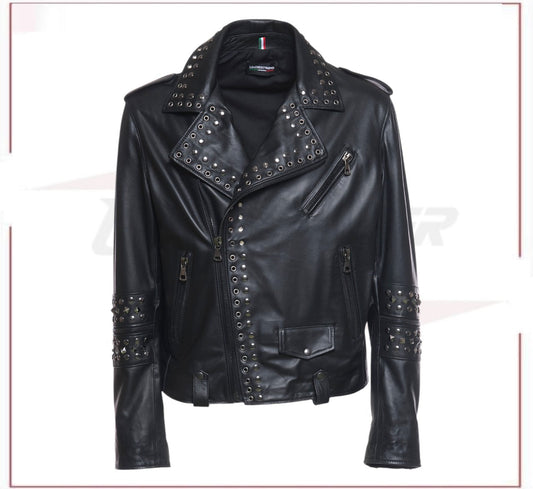 Vasco - Men's Studded Jacket in Genuine Black Leather CROSSOVER RACEWEARS